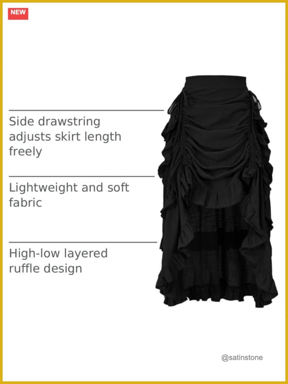 Gothic Steampunk High Low Ruffle Skirt Drawstring Renaissance Pirate - Picture 3 of 5